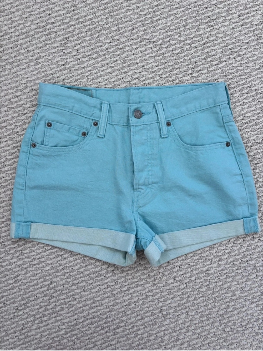 Levi’s Women’s 501 Shorts Size 28 Teal Blue Button Fly NEW Denim Jean Shorts
